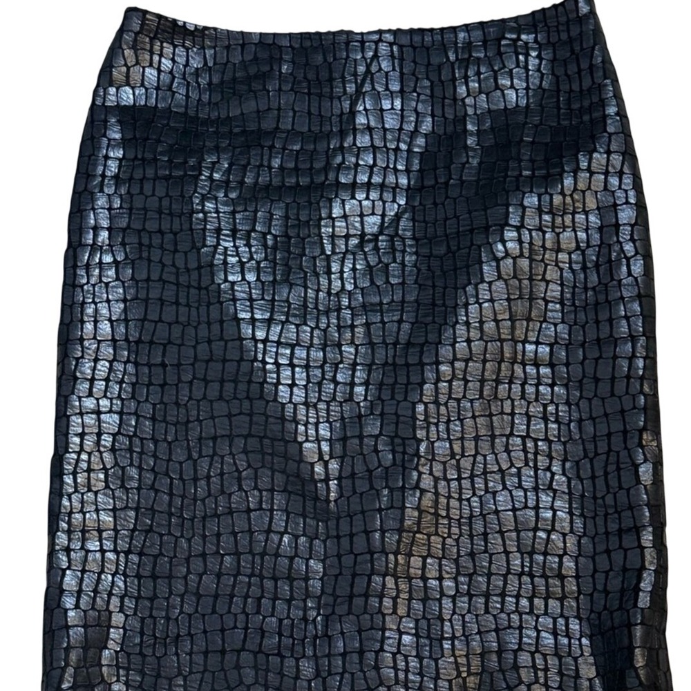 Black Croc Embossed Pencil Skirt Faux Leather Y2K Anne Klein Size 6 Maximalism - Picture 4 of 13